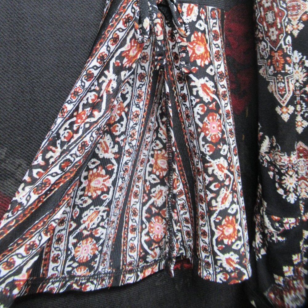 Black Geometric Pattern Boho Tunic With Lace Trim - image 7